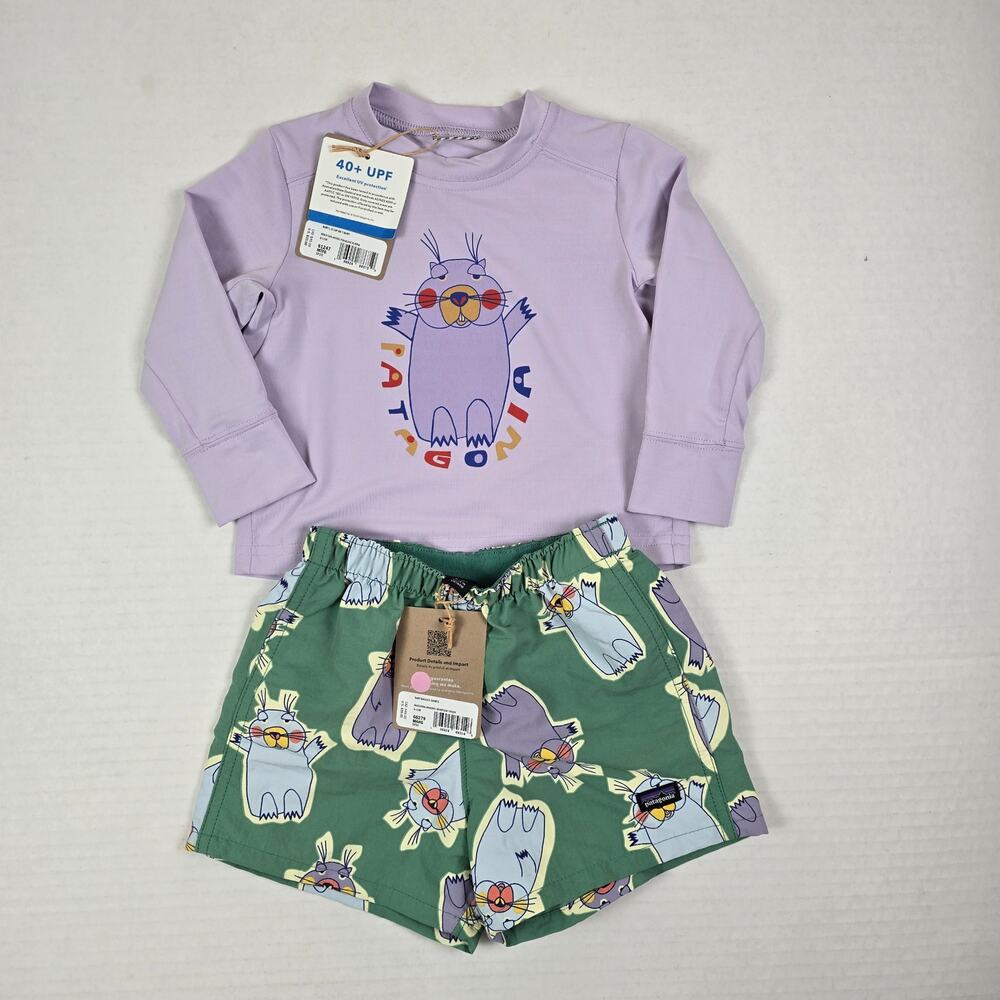 Patagonia Size 6/12m Baby Capilene Mountain Mood & Marching Around Short Set